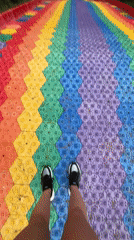 Rainbow hexagonal slide at a Bulgarian mountain resort