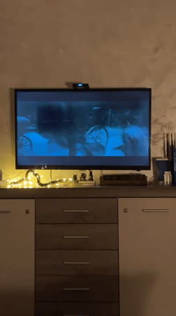 Dark fantasy film plays on TV in Montenegro bar