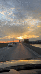 Sunset scenes captured along Kama River road in Chaikovsky