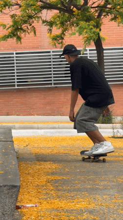 Barcelona street life: skateboarders, trams, architecture amid yellow petals
