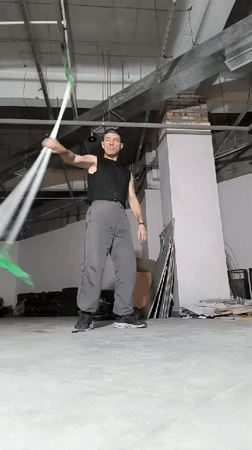 Nunchaku practice in a raw industrial space, Qarağandı