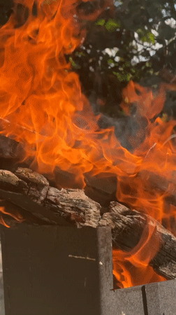 Fire burns in metal container in Shcholkine, Ukraine