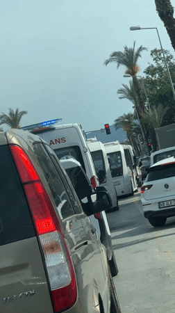 Ambulances respond through traffic in Fethiye, Turkey