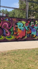Morning scenes of dog play and street art in Barcelona