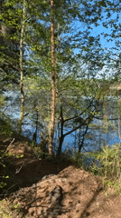 Person sits by forest lake in Votkinsk, Russia