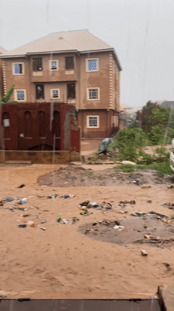 Heavy rains flood streets in Nkpor, Nigeria