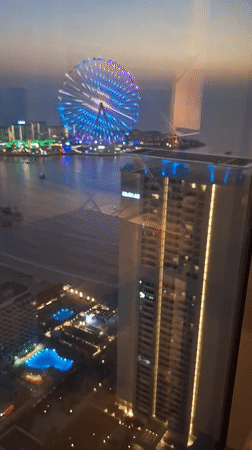 Dubai waterfront and Ain Dubai wheel captured at dusk