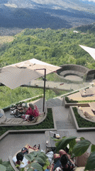 Morning diners enjoy unique hillside restaurant in Indonesian mountains