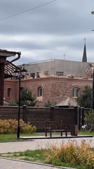 Construction work underway on rooftop in Krasnoyarsk