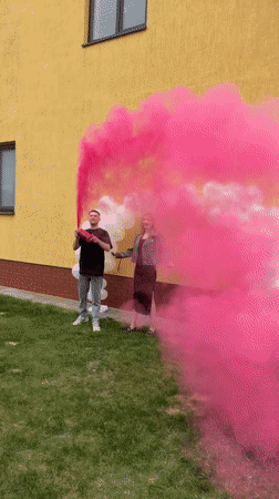 Pink smoke grenade deployed during photo session in Skidzieĺ