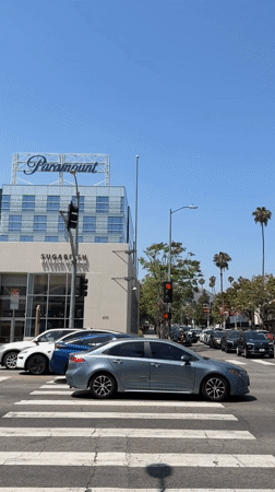 Evening street scene captured at Los Angeles intersection