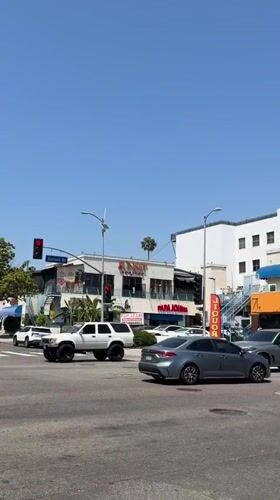 Evening street scene captured at Los Angeles intersection