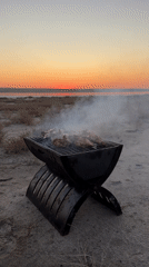 Grilling chicken on the beach at dusk, Odesa