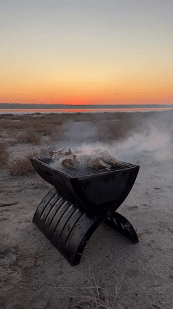 Grilling chicken on the beach at dusk, Odesa