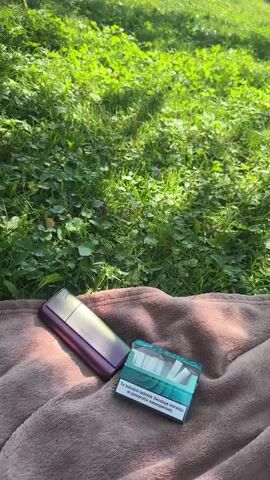 This media file captures a serene outdoor scene on a sunny day. The footage begins focused on a patch of lush green grass dotted with clover, with a glimpse of a dark purple electronic device resting on a textured brown blanket in the foreground. The camera then pans to reveal a meticulously maintained, tall green hedge that curves gracefully along a gentle slope. Beyond the hedge, a clear blue sky with scattered wisps of clouds suggests pleasant weather. The scene transitions to show more of the surrounding landscape, including a cluster of trees in the distance and the eaves of a white building with a dark roof, hinting at a residential or garden setting. The sunlight casts dappled shadows on the grass, indicating it is likely late morning or early afternoon. The overall impression is one of tranquility and natural beauty, with the well-kept hedge and bright sky contributing to a peaceful ambiance. There is no visible text in the media.