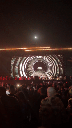 Nighttime crowd gathers for stage event in Marrakesh
