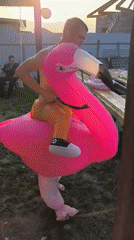 Backyard pool day with a pink flamingo costume in Podstёpki