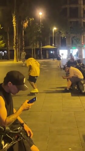 Late night skateboarding session interrupted by emergency response in Barcelona