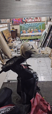 Artist studio activity documented in Denpasar, Indonesia
