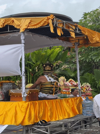 Traditional Balinese Hindu ceremony conducted in Mengwi, Indonesia