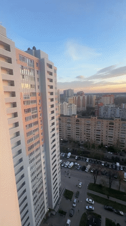 Sunrise observed over Krasnogorsk cityscape, Russia