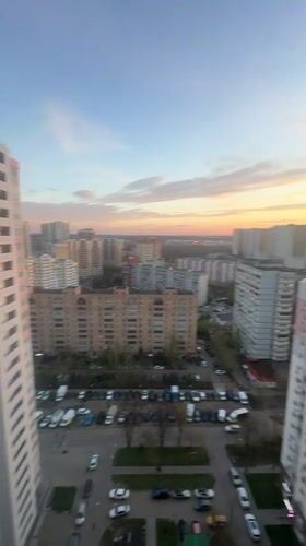 Sunrise observed over Krasnogorsk cityscape, Russia