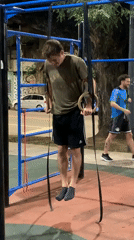 Man attempts ring dips exercise in Buenos Aires