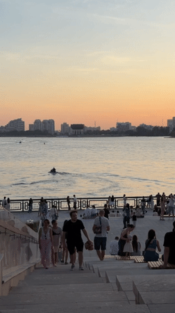 Sunset waterfront scenes captured across Kazan, Russia