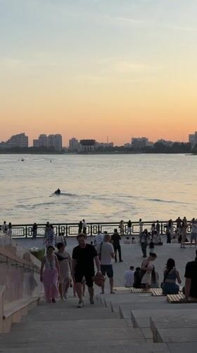Sunset waterfront scenes captured across Kazan, Russia