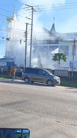 Church building engulfed in smoke in Dar es Salaam
