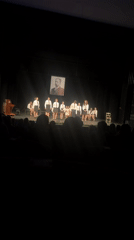 Students perform on theater stage in Pazardzhik, Bulgaria