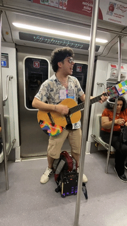 Street musician performs on Buenos Aires subway Friday evening