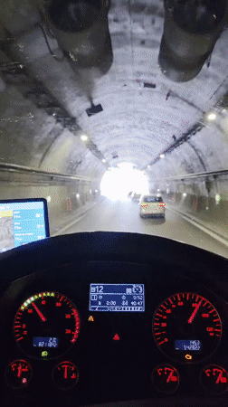 Vehicle exits tunnel onto highway in Pravets, Bulgaria
