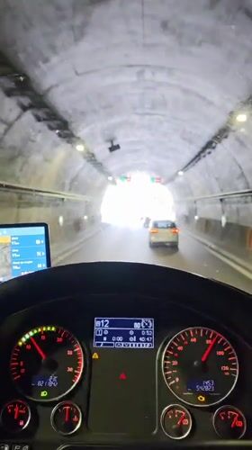 Vehicle exits tunnel onto highway in Pravets, Bulgaria