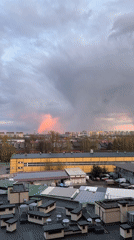 Dramatic cloudy skies observed over Saint Petersburg urban landscape