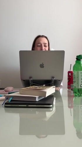 Woman works at laptop at engineering faculty in Kragujevac