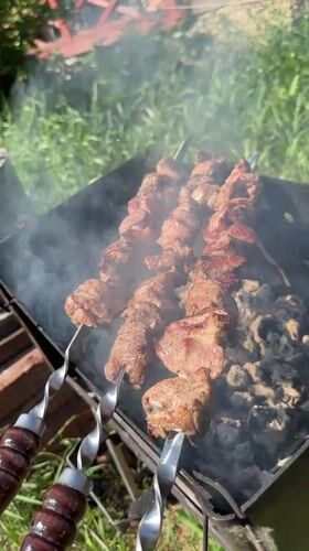 Outdoor barbecue gathering documented in Khokhryaki, Russia residential area