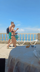 Family vacation morning captured on Black Sea balcony in Sochi