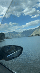 Driver records scenic waterway view near Škaljari, Montenegro