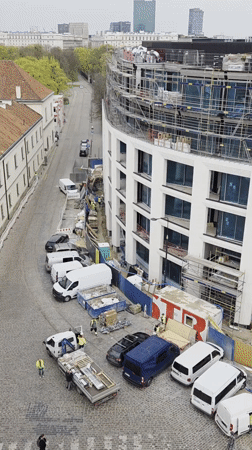 Morning street scenes documented around Warsaw's Rondo 1 district