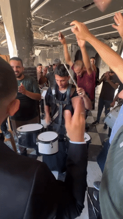 Wedding celebration with music and dancing in Gaza