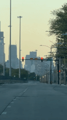 Chicago street scene shows hazy skyline conditions early morning