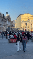 Afternoon pedestrian activity captured around Moscow's Bolshoi Theatre district