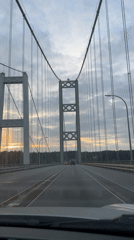 POV drive across Tacoma's cable-stayed suspension bridge
