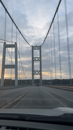 POV drive across Tacoma's cable-stayed suspension bridge