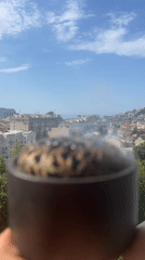 Morning moments captured across Budva: smoking, cat, cityscape