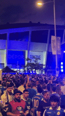 Deportivo fans gather at nighttime fan zone celebration in A Coruña