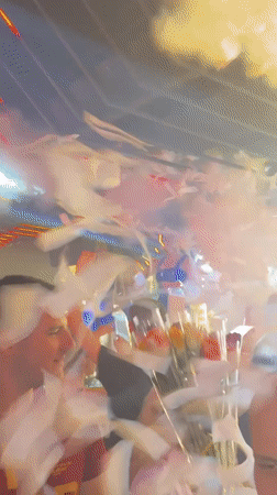 Nightclub scene with confetti and dancing in Sofia
