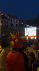 Las Rozas fans gather for an outdoor Spain soccer viewing