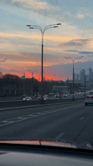 Moscow traffic and parking garage documented during sunset hours